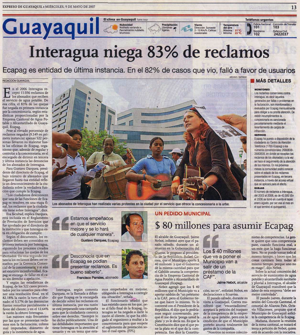 Interagua-niega-83% de reclamos - Mayo2007 (Expreso)